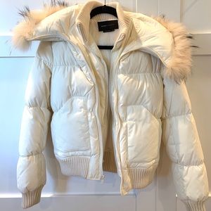 BCBGMaxAzria White Puffer Jacket with Fur Collar